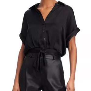 STEVE MADDEN Black Button-Front Tie-Waist Shirt